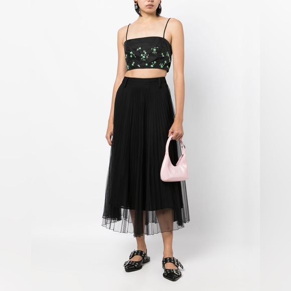 GANNI NWT SSENSE Embroidered Crop top in green and black. Size EU 40 / US 8 - Picture 6 of 11